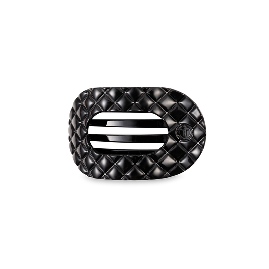 Teleties Small Flat Round Hair Clip Jet Black Quilted
