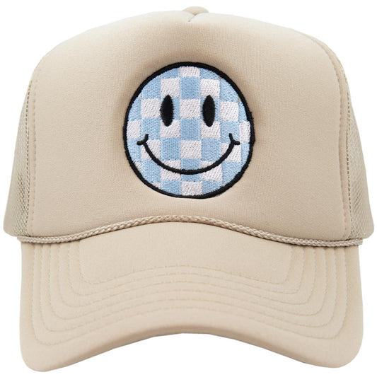 Smiley Checkered Foam Trucker Hat