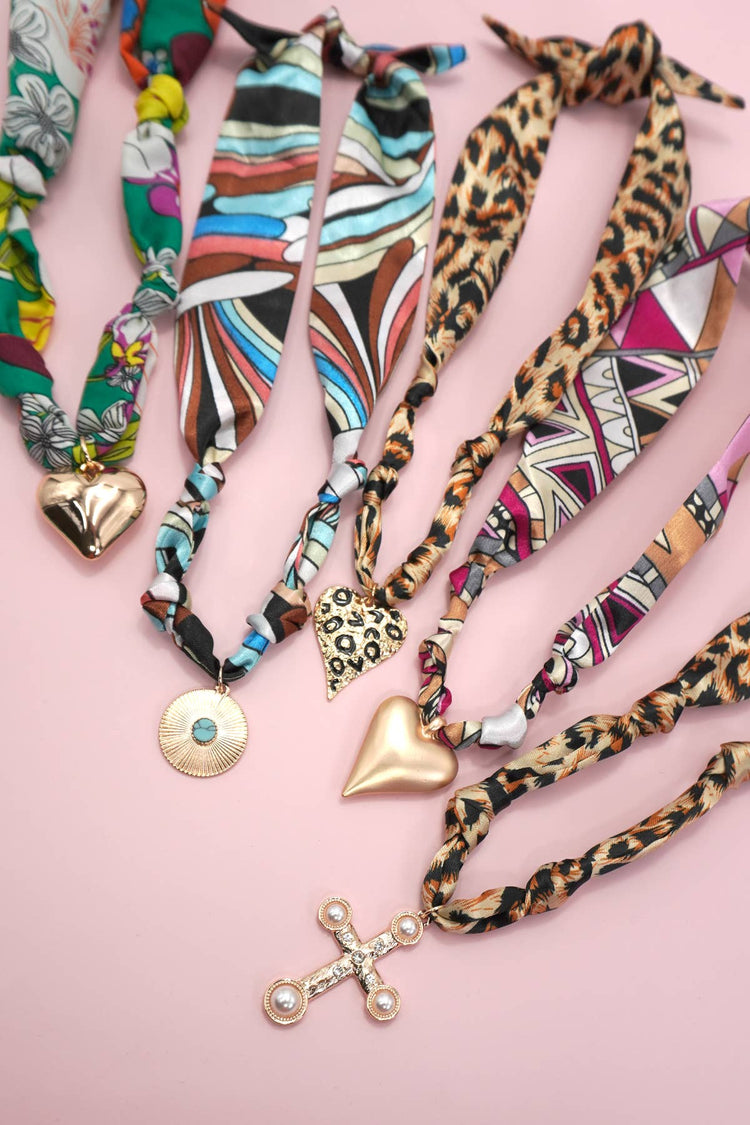 Handmade Scarf Charm Necklace Cheetah