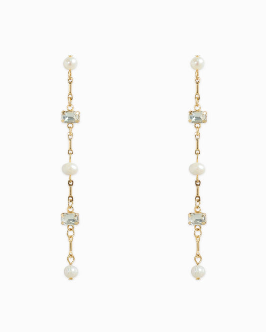 Gold Freshwater Pearl Baguette Linear Earrings
