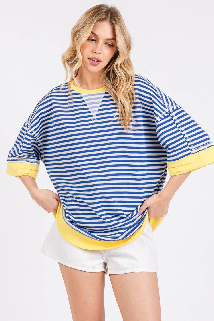 Oversized Striped Blue Combo Blouse