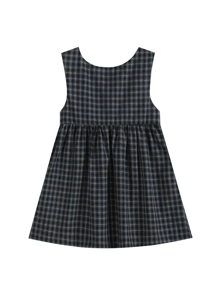 Black Checkered Christmas Tree Baby Dress with Bow
