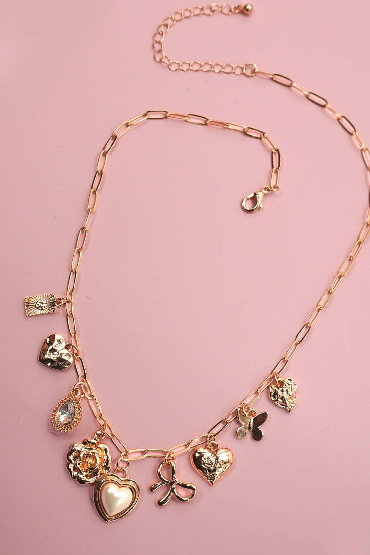 Heart Bow Charm Necklace ONE LEFT