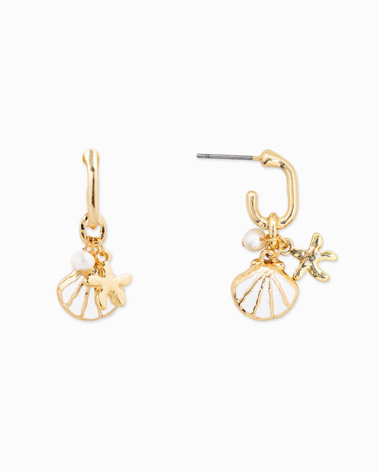 White Sea Shell Charm Hoop Earrings ONE LEFT