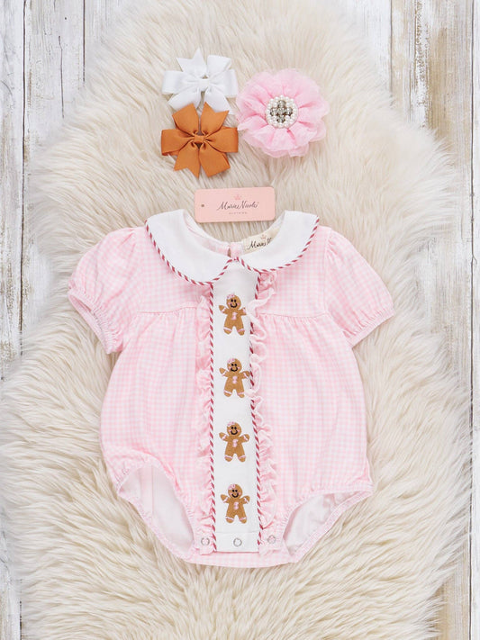 Gingerbesties Embroidered Bubble Romper ONE 6-12M LEFT