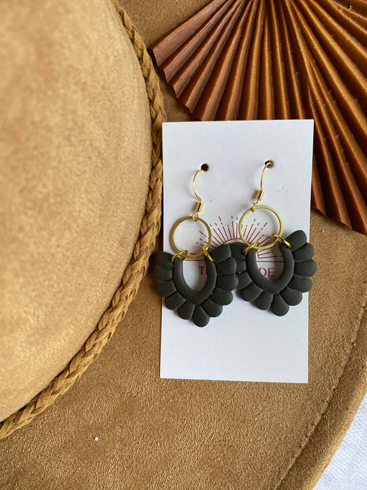 Black Scalloped Dangle Earrings