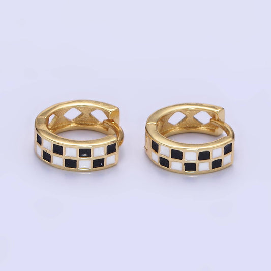 13mm Checkered Enamel Huggie Earring