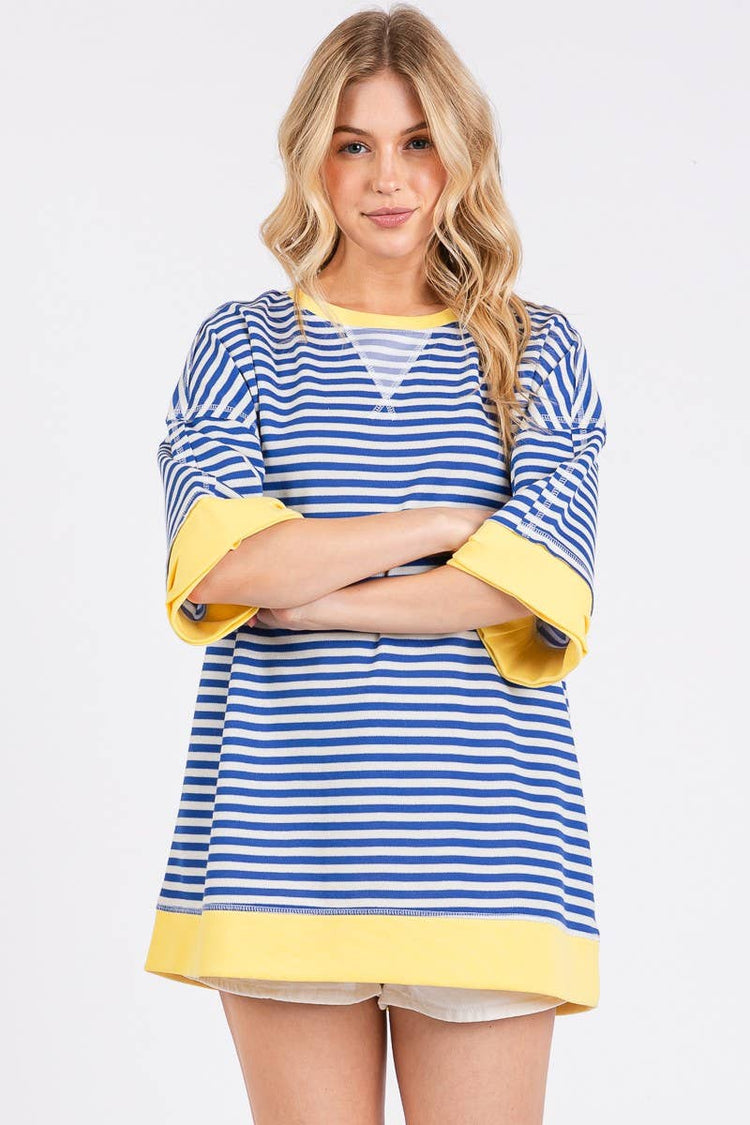 Oversized Striped Blue Combo Blouse