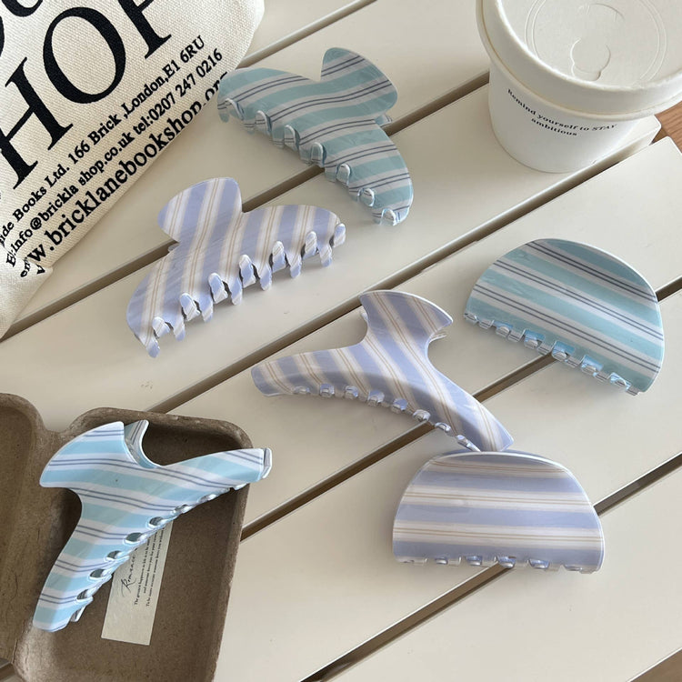 Blue & White Striped Pattern Hair Clip PRE-ORDER