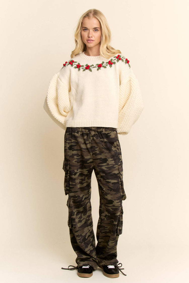 Holly Wreath Balloon Sweater