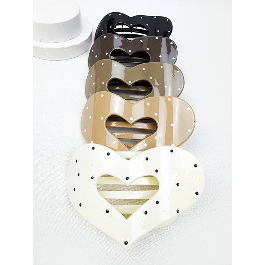 1/6 PRE-ORDER Neutral Polka Dot Heart Flat Hair Clip