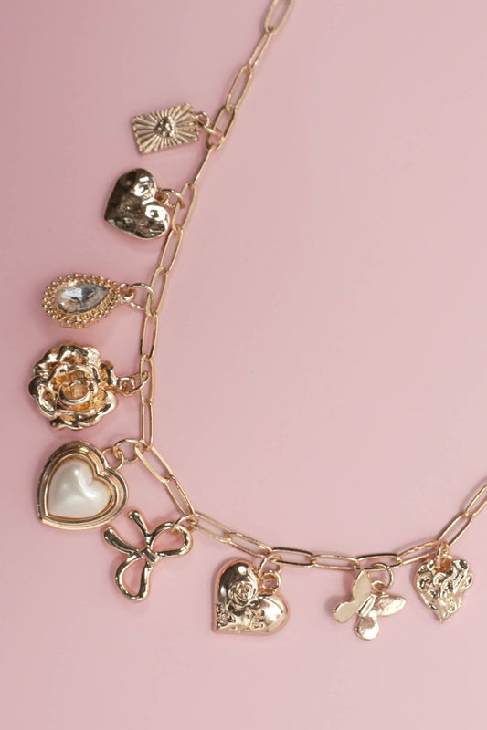 Heart Bow Charm Necklace ONE LEFT