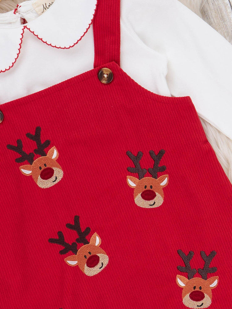Embroidered Reindeer Corduroy Skirtall Set