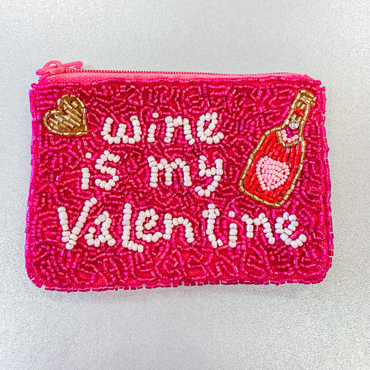 "Wine Is My Valentine" Beaded Coin Pouch